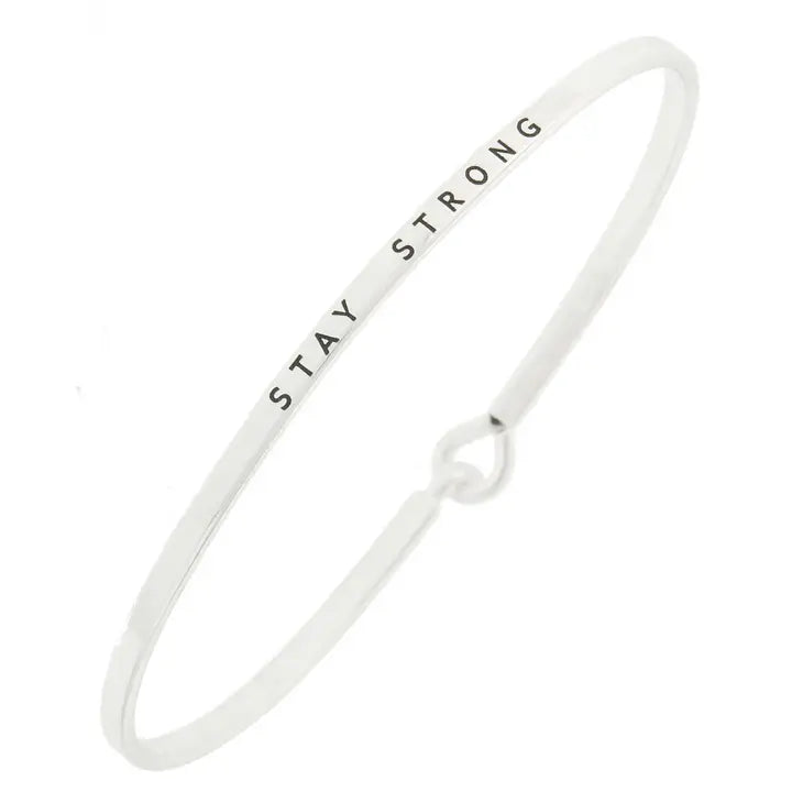 Stay Strong - Brass Hook Bangle Bracelet with Saying - Mellow Monkey