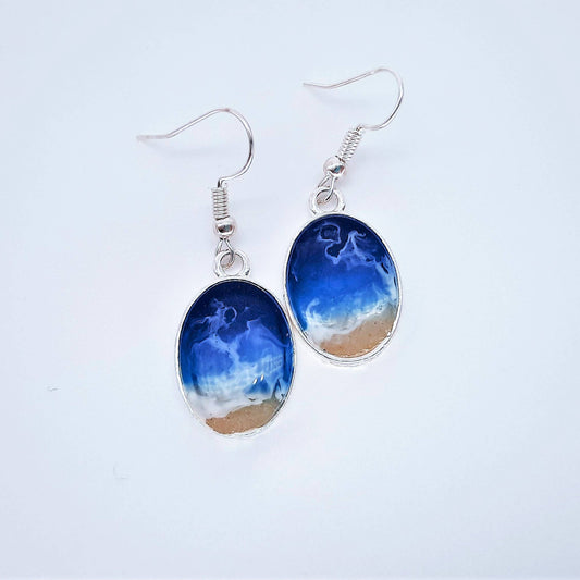 Handmade/Handcrafted Resin Ocean Beach Wave Oval Earrings - Mellow Monkey