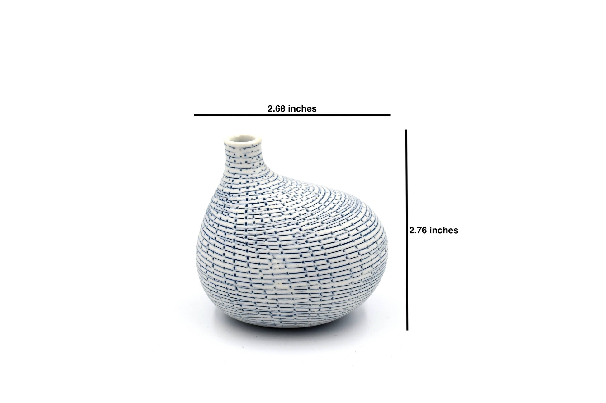 Mini Omo - Handcrafted Porcelain Bud Vase -White with Blue Grid Pattern - 2.7 x 2 x 2.8 in - Mellow Monkey