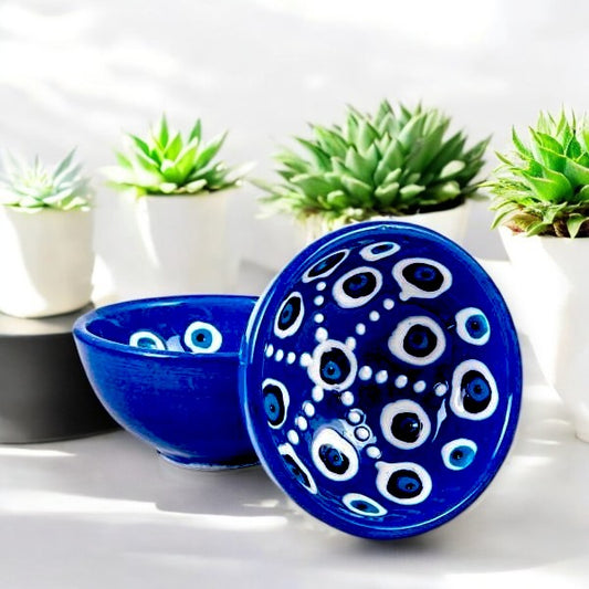 Blue Evil Eye Hand Painted Ceramic Bowl - 2-in