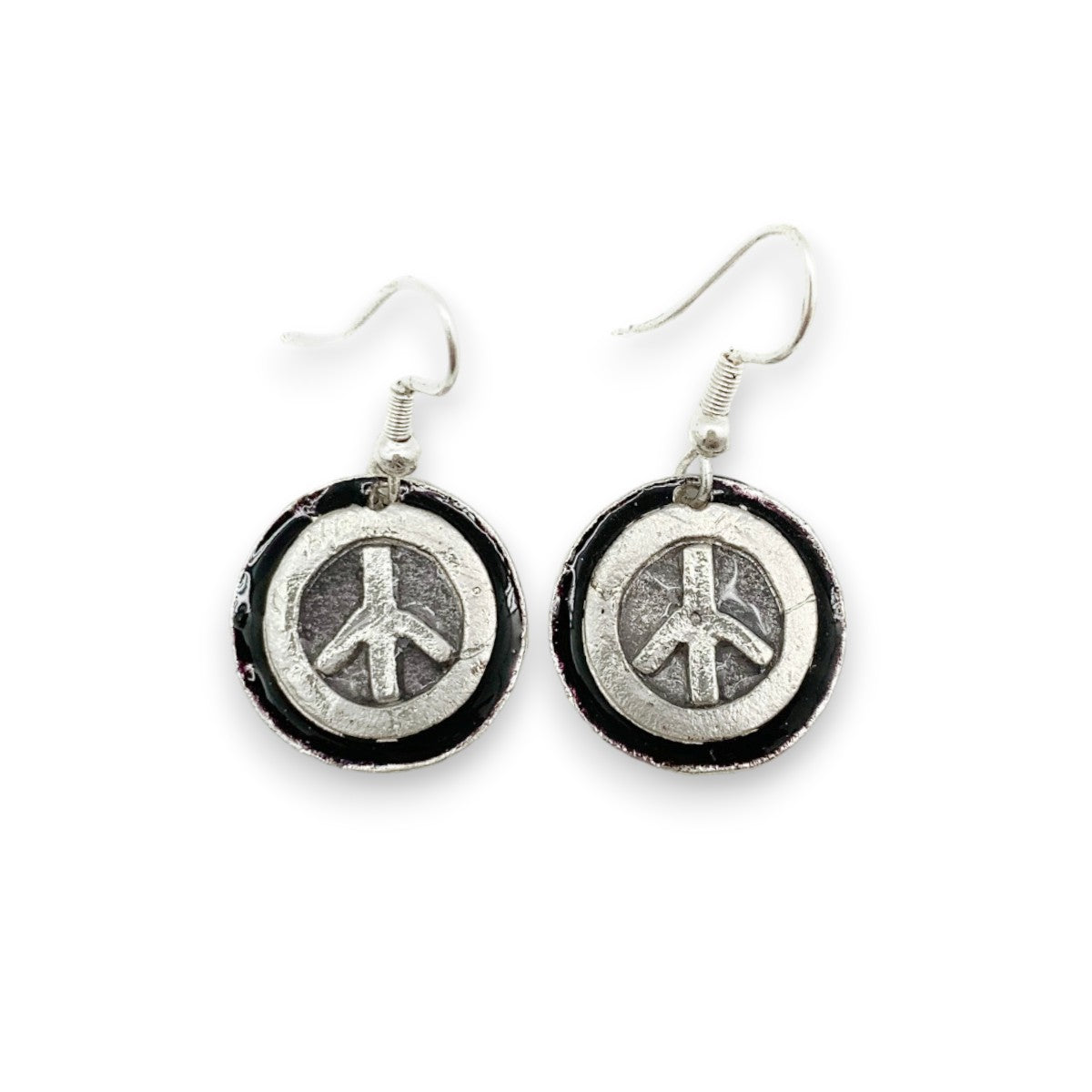 Pewter Earrings - Peace Sign Silver and Black - Mellow Monkey