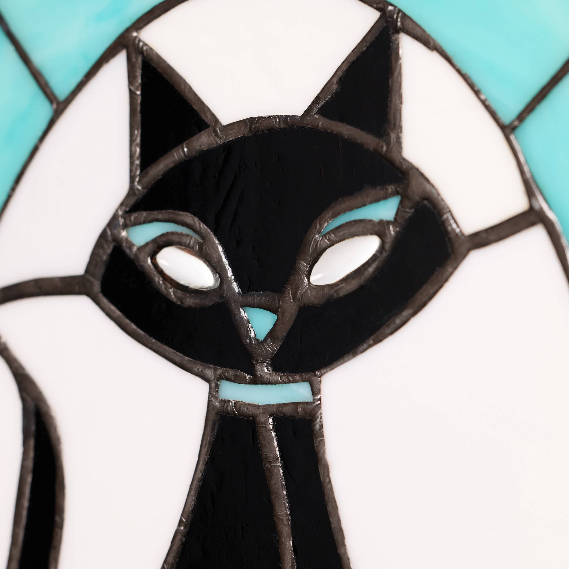 Tiffany-Style Black Cat Stained Glass Window Panel - 17-in - Mellow Monkey