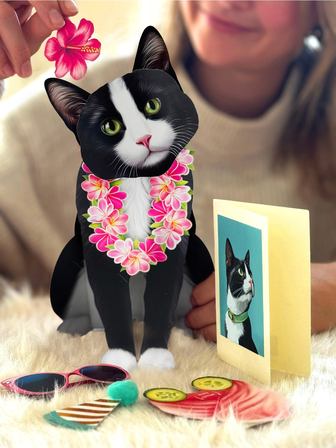Tuxedo Cat - Freshcut Pop-Up Pet Greeting Card - Mellow Monkey