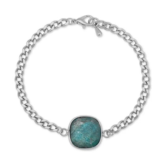 Chrysocolla Faceted Bracelet with Silver Curb Chain - Mellow Monkey