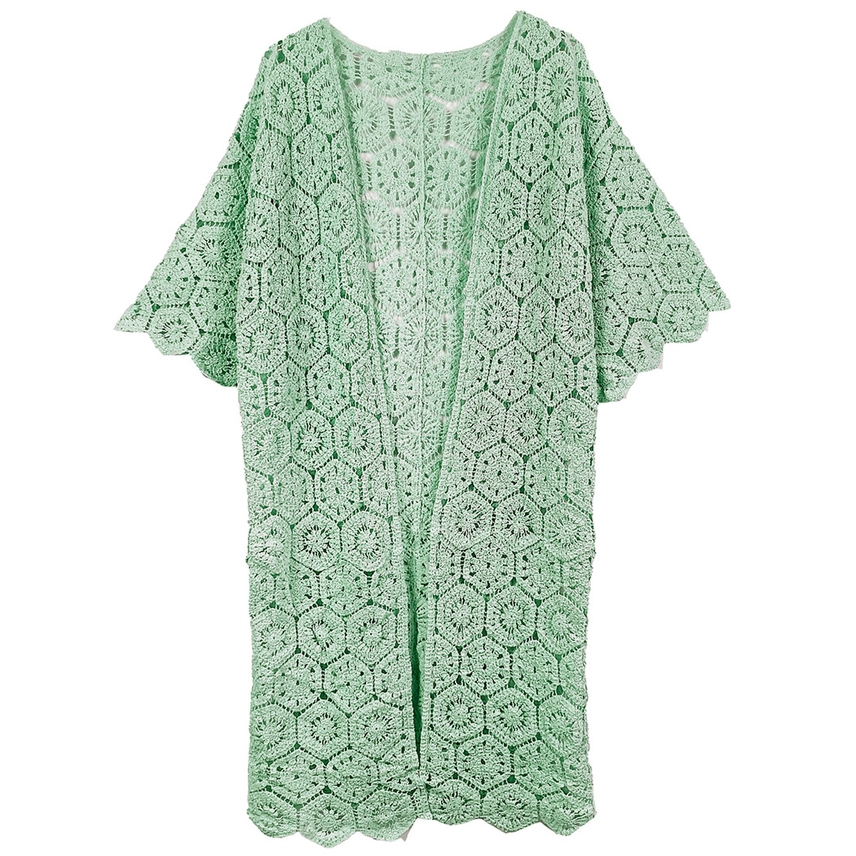 Geometric Pattern Crochet Cardigan Poncho Cover-Up - Sage - Mellow Monkey