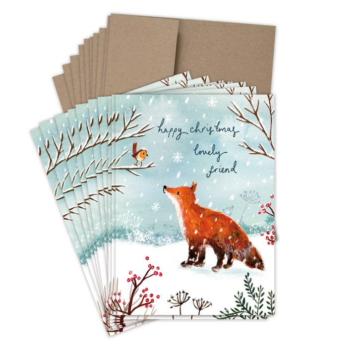 Fox Lovely Friend Boxed Holiday Cards - Set of 10 - Mellow Monkey