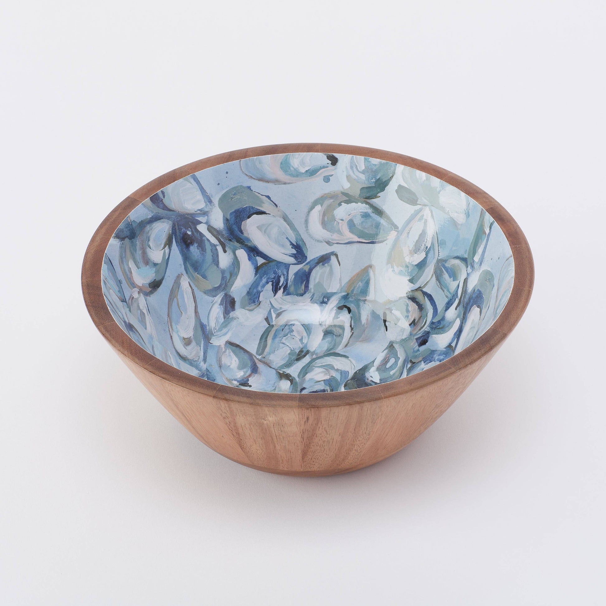 Pewter Shells Wooden Bowl - Large - Kim Hovell Art - Mellow Monkey