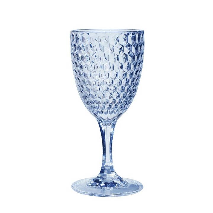 Blue Diamond Cut Wine Glass - 12-oz. - Mellow Monkey