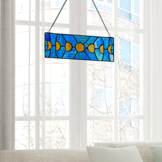 Phases of the Moon Stained Glass Suncatcher Window Panel - 14-in x 5-in