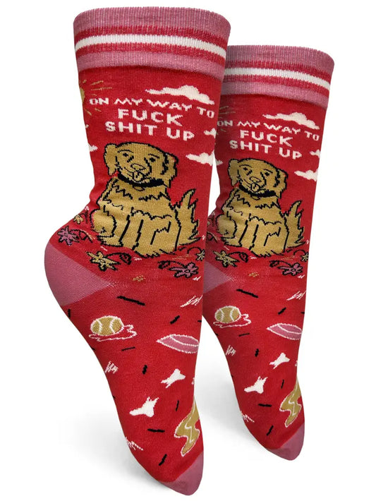 On My Way To Fuck Shit Up - Women's Crew Socks - Mellow Monkey