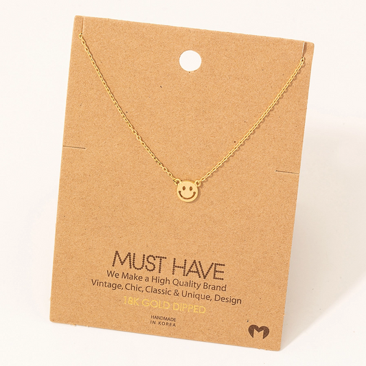 Mini Smiley Face Pendant Necklace - Gold Dipped