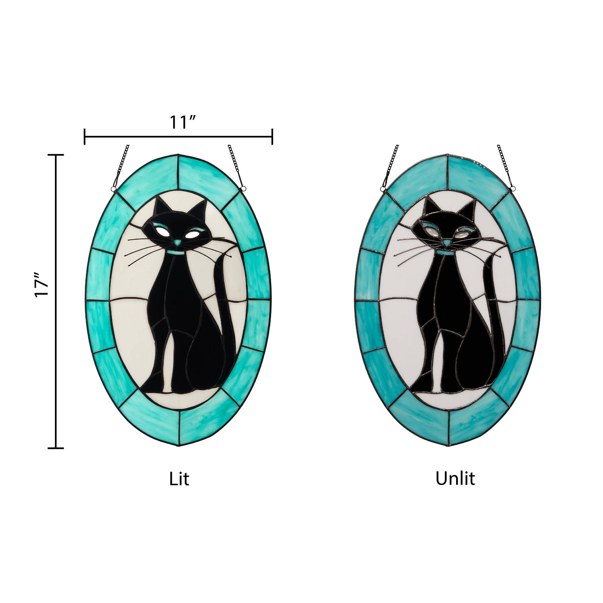 Tiffany-Style Black Cat Stained Glass Window Panel - 17-in - Mellow Monkey
