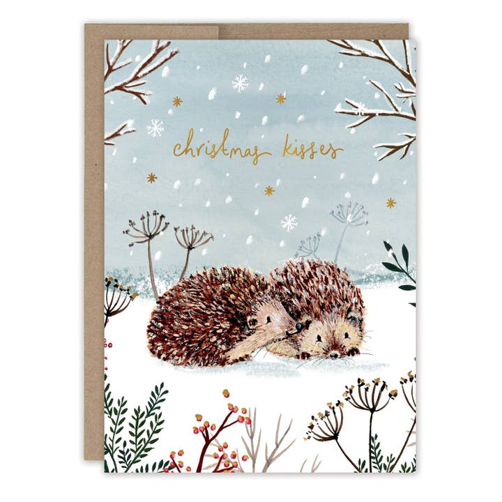 Hedgehogs Christmas Kisses Boxed Holiday Cards - Set of 10 - Mellow Monkey