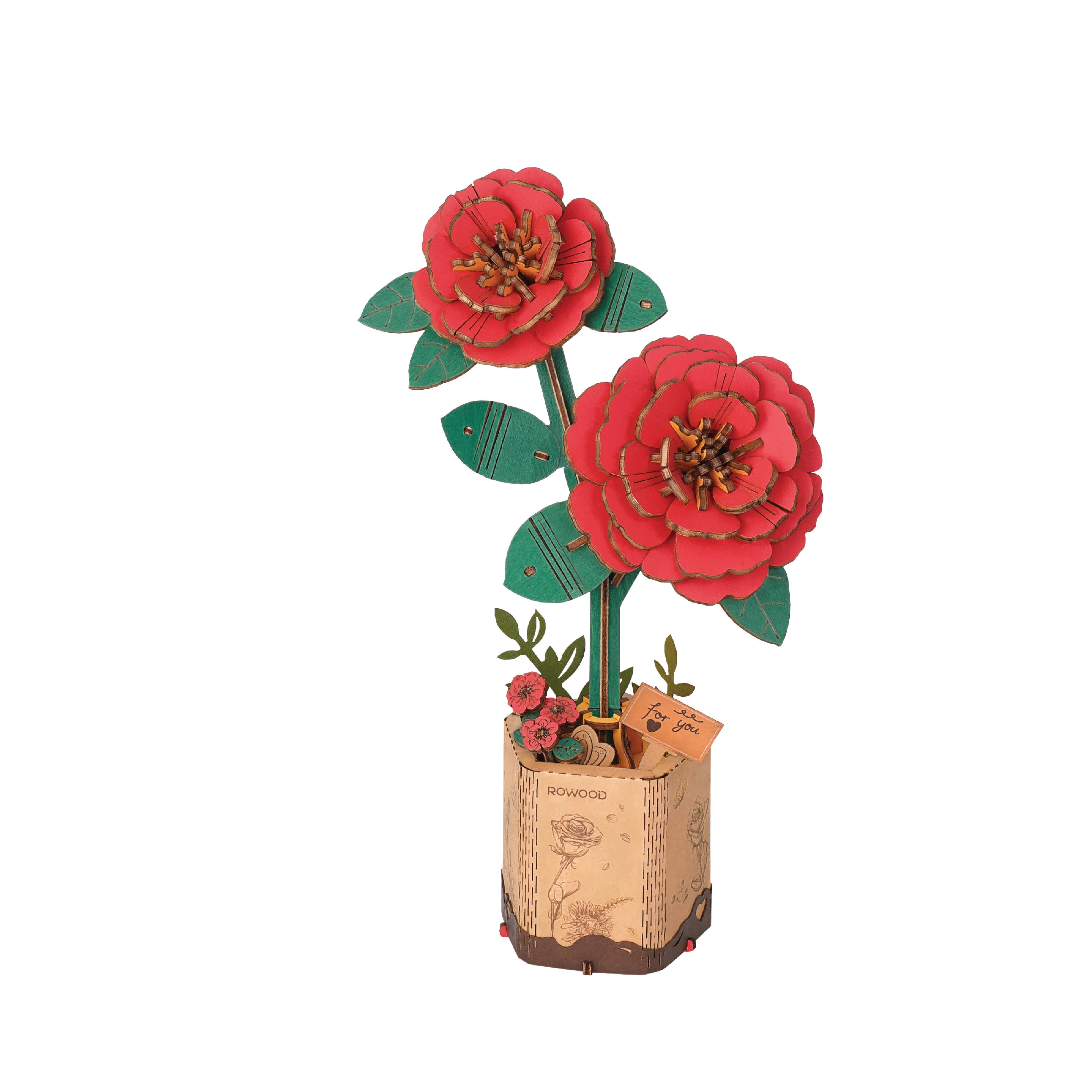 3D Wooden Flower Puzzle: Red Camellia – Mellow Monkey