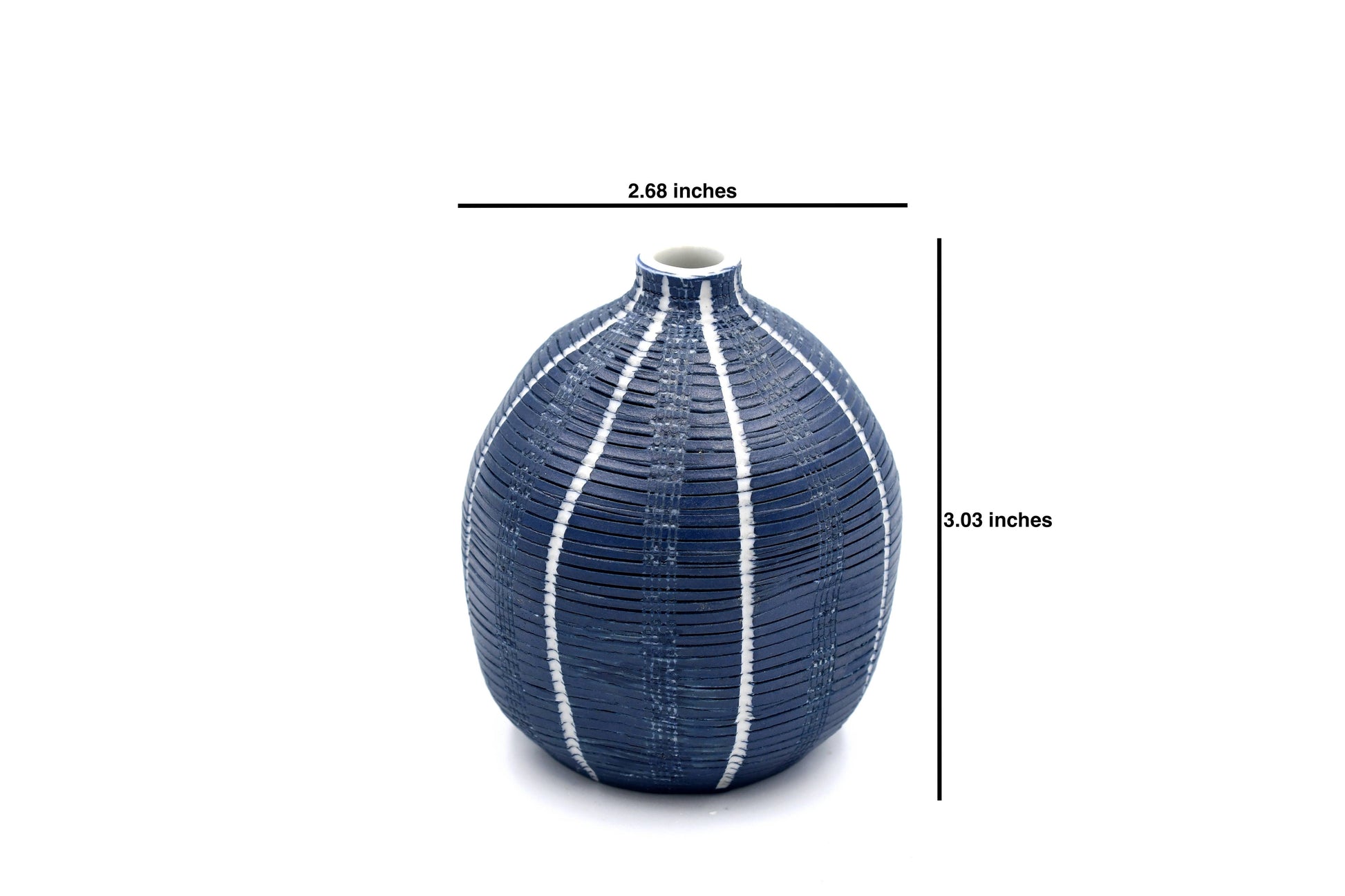 Gugu Sag - Handcrafted Porcelain Bud Vase - Navy with White Stripes - 2.7 x 2.7 x 3 in - Mellow Monkey