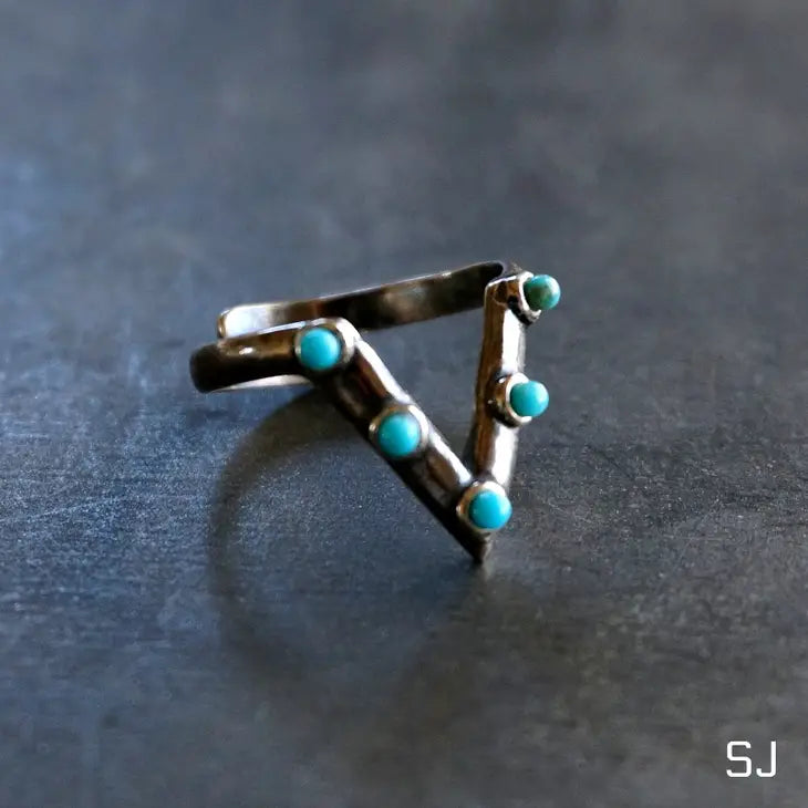 Jacy Turquoise Adjustable Ring - Sterling Silver - Mellow Monkey