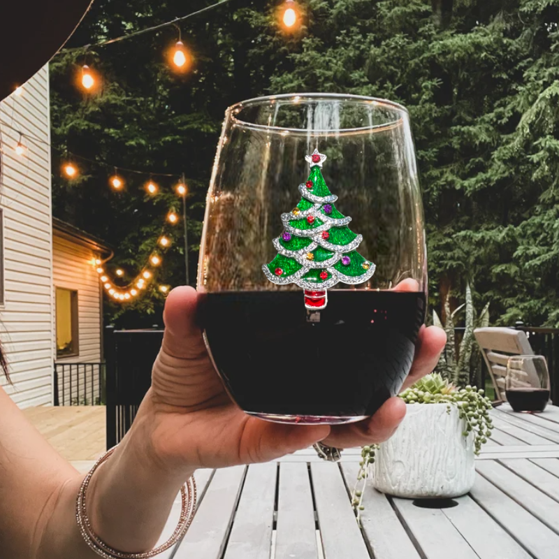 Christmas Tree Jeweled Stemless Wine Glass - Mellow Monkey