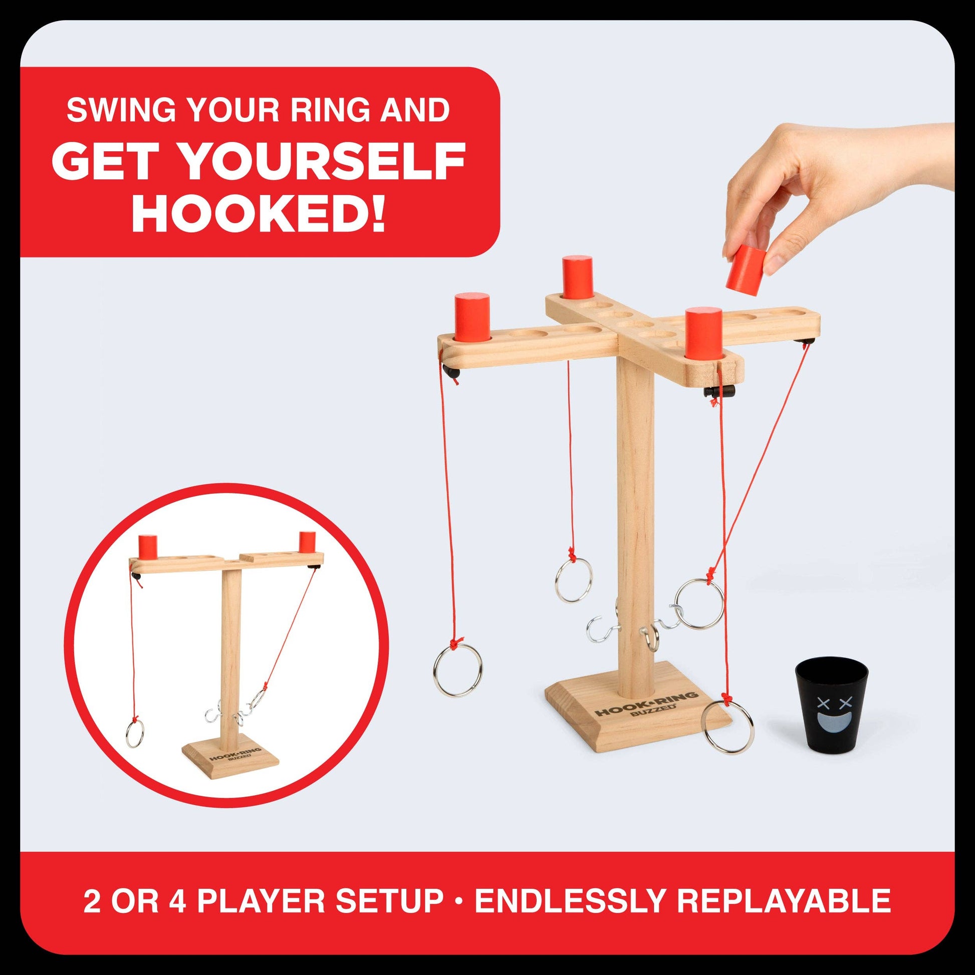 Buzzed 4-Way Hook & Ring - Ring Toss Drinking Game - Mellow Monkey