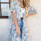 Mint Floral Printed Ruffle Bottom Chiffon Kimono Cover Up - Mellow Monkey
