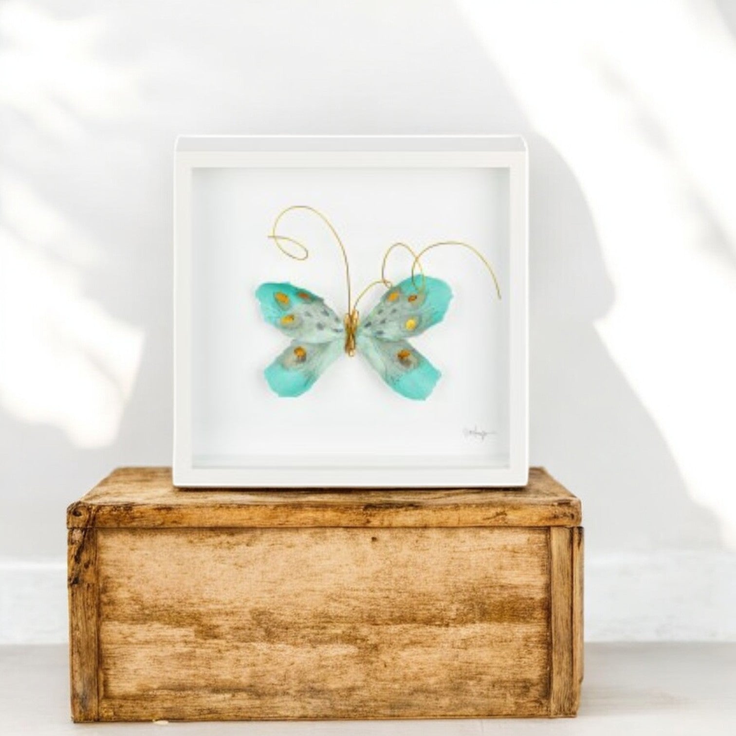 Turquoise and Gold Butterfly Wall Art - 10-in - Elizabeth Hayes Creative Collection - Mellow Monkey