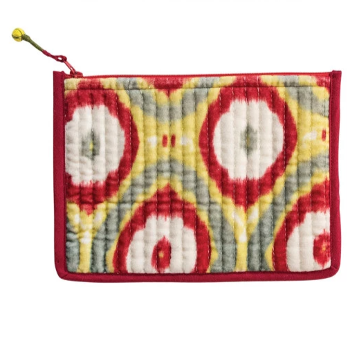 Vibrant Quilted Cotton Velvet Patterned Zip Pouch - 8-in - Mellow Monkey