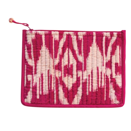 Vibrant Quilted Cotton Velvet Patterned Zip Pouch - 8-in - Mellow Monkey