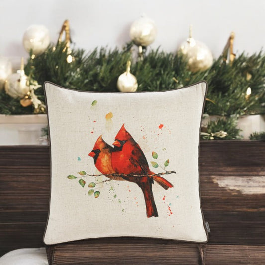 Cardinal Pair - Decorative Square Holiday Throw Pillow - 18-in - Mellow Monkey