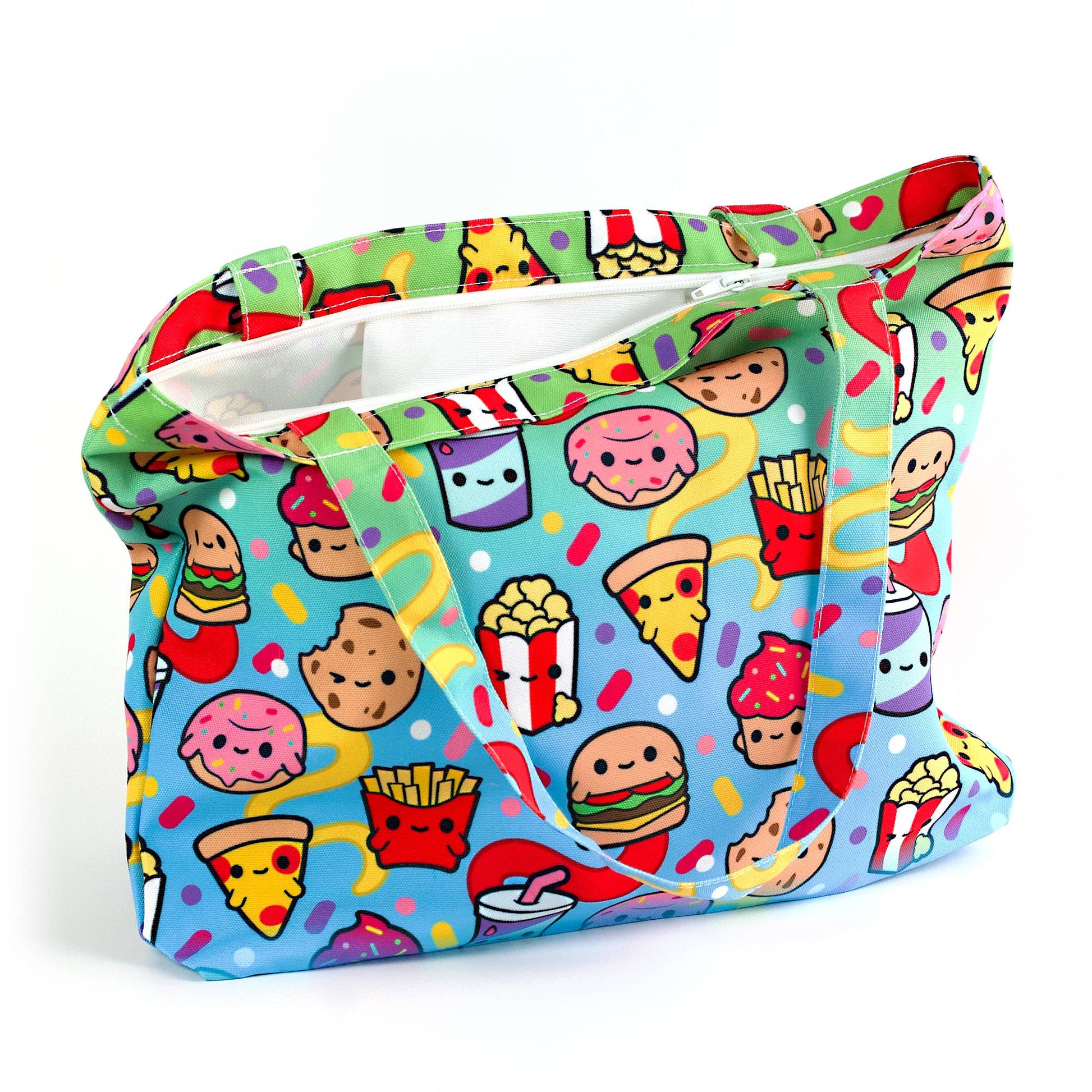 Junk Food Tote Bag - Zippered Pocket - Washable - Mellow Monkey