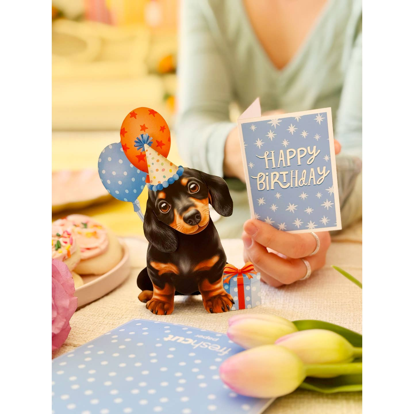 Birthday Puppy - Freshcut Paper Mini Pop-Up Greeting Card - Mellow Monkey