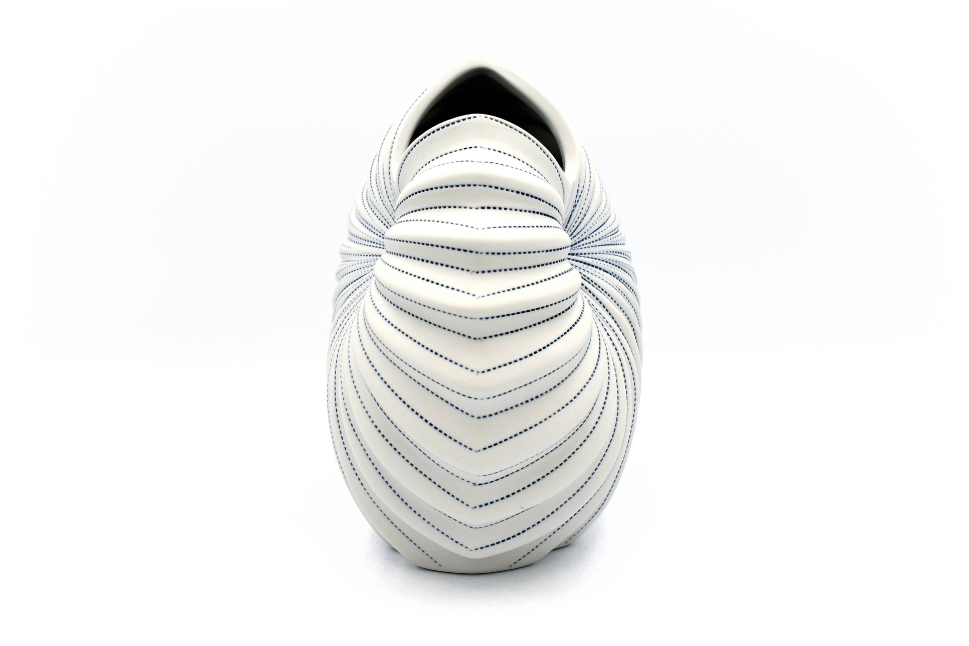 Palm - Handcrafted Porcelain Vase - White with Blue Stripes - 8.6 x 5 x 7.6 in - Mellow Monkey