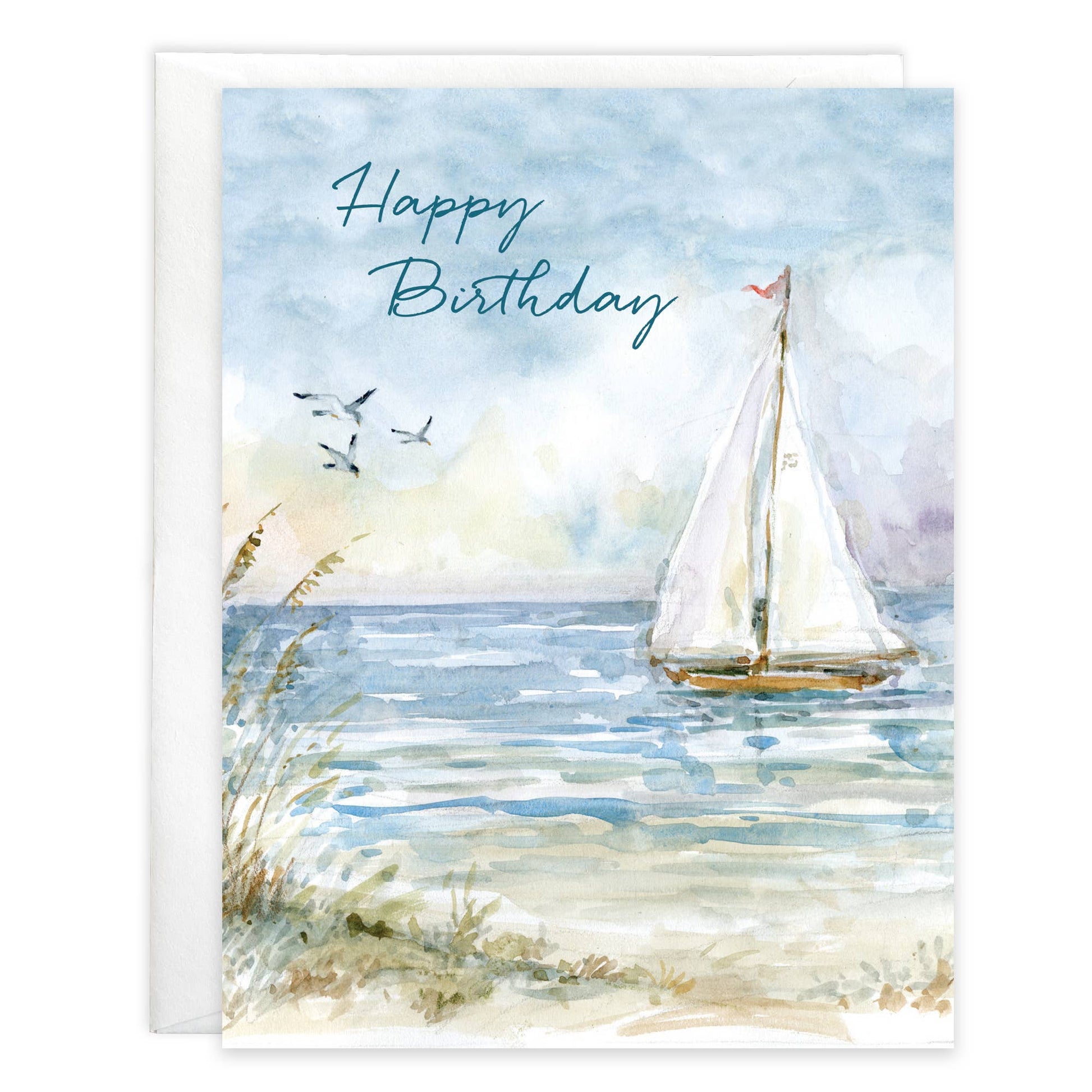 With Scripture Birthday Greeting Card - Sailboats and Gulls - Mellow Monkey