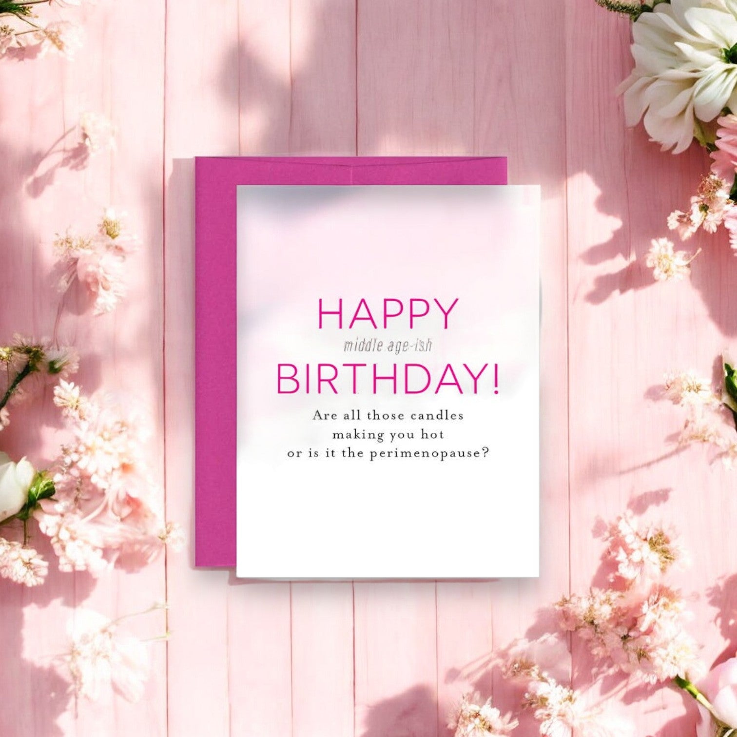 "Happy Middle Age-ish Birthday! Are All Those Candles Making You Hot Or Is It The Perimenopause?"" - Birthday Greeting Card - Mellow Monkey