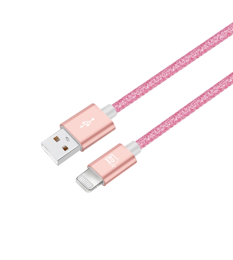 Trendy Techs Apple Mfi Certified Lightning Cable - 6 Feet - Sparkly Rose Gold - Mellow Monkey