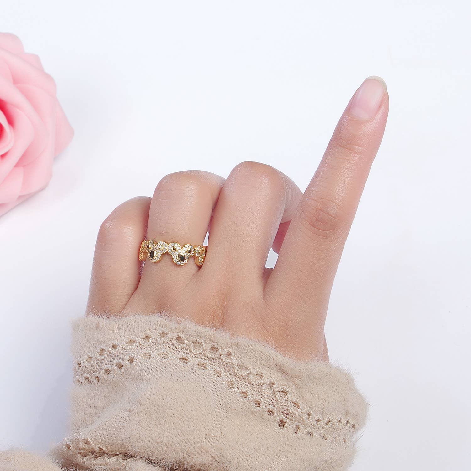 Dainty Micro Pave CZ Gold Mouse Adjustable Casual Ring O-185 - Mellow Monkey