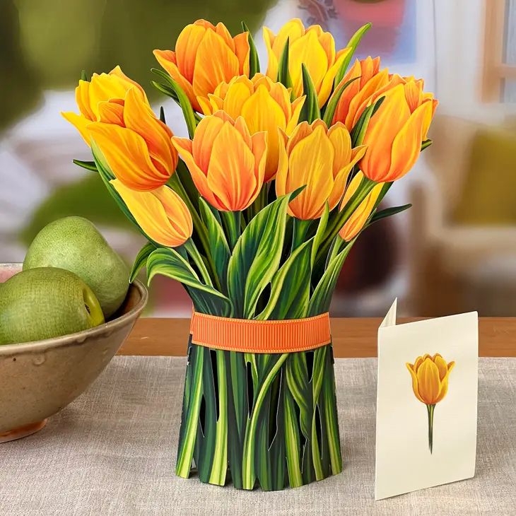 Yellow Tulips - Pop-Up Flower Bouquet Greeting Card - Mellow Monkey