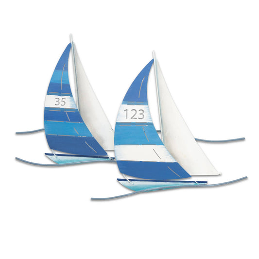 Dark Blue Sailboat Duo - Metal Wall Art - SIZE - Mellow Monkey