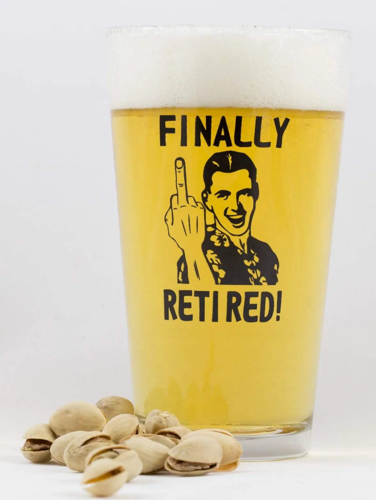 Finally Retired - Middle Finger Novelty Beer Glass - 16 oz - Mellow Monkey