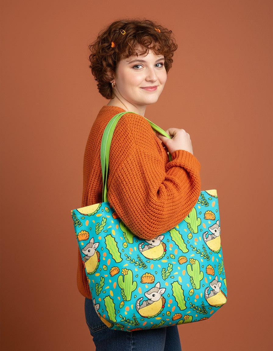 Tacodillo Tote Bag - Zippered Pocket - Washable - Mellow Monkey