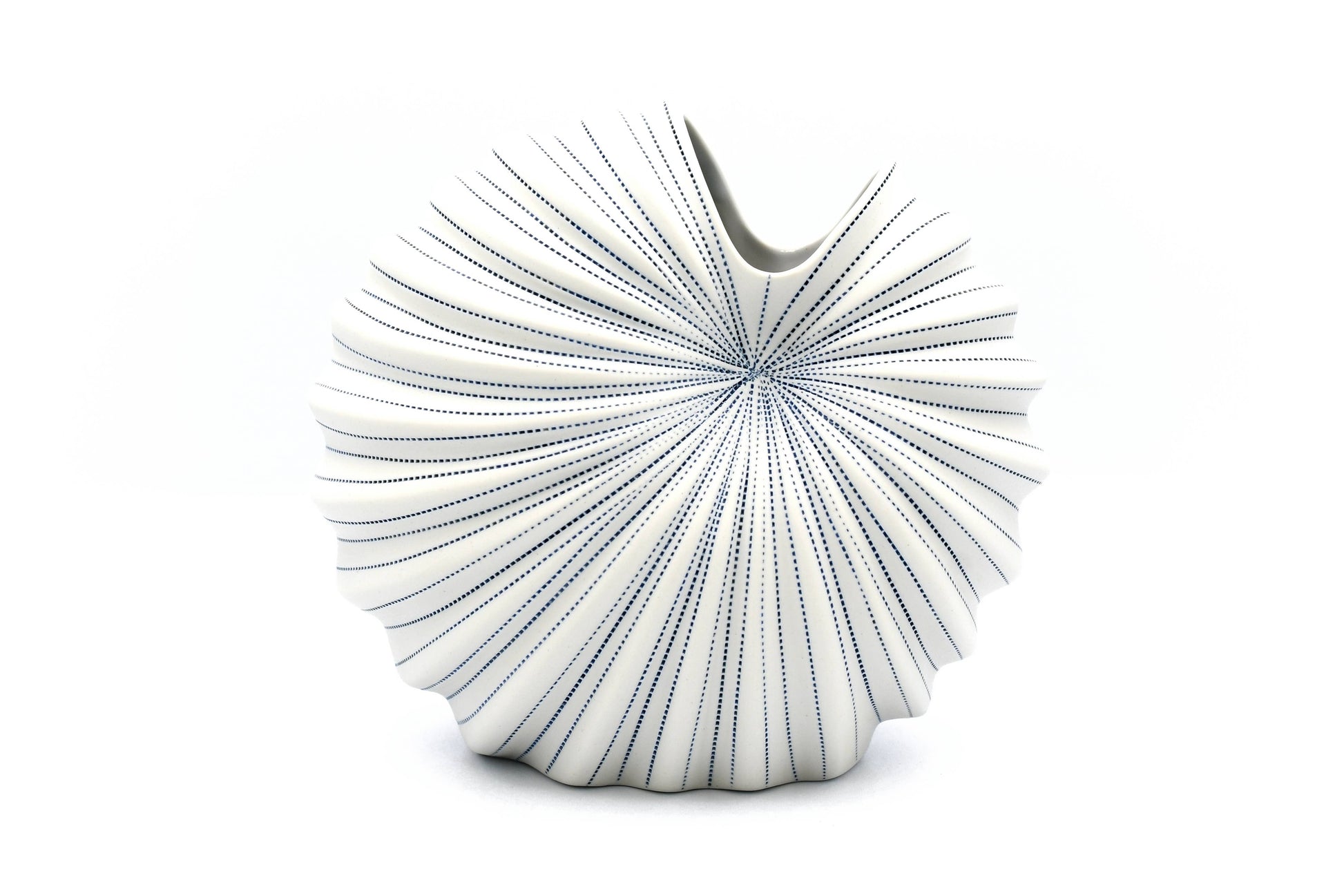 Palm - Handcrafted Porcelain Vase - White with Blue Stripes - 8.6 x 5 x 7.6 in - Mellow Monkey