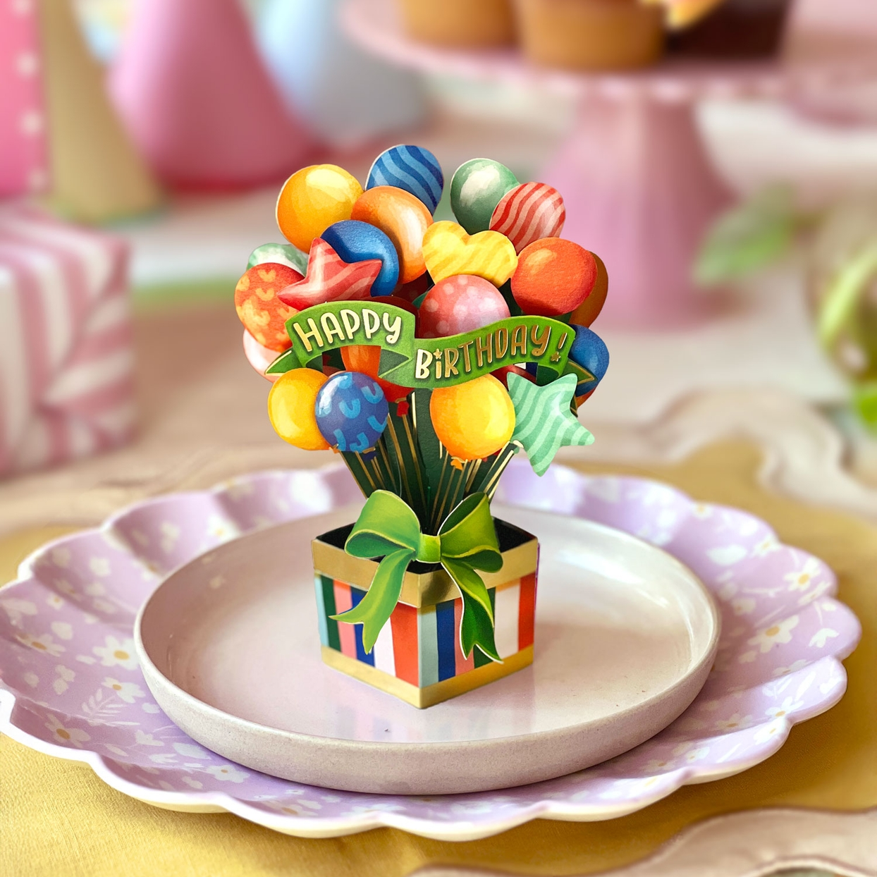 Freshcut Paper Birthday Balloons Pop-Up Greeting Card - Mellow Monkey