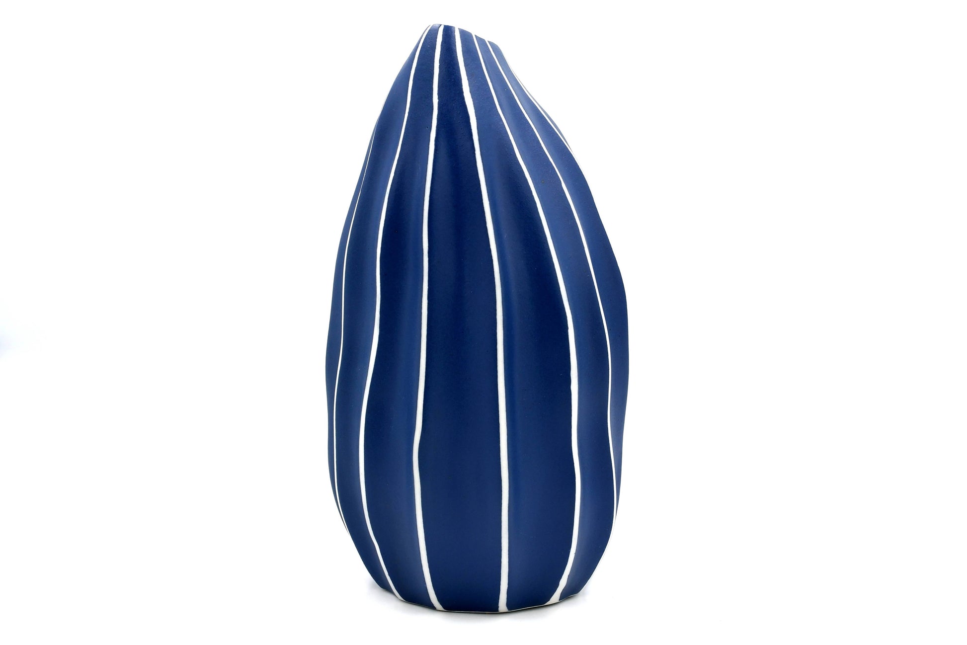 Seda - Handcrafted Porcelain Vase - Navy with White Stripes - 4.8 x 4.5 x 8.3 in - Mellow Monkey