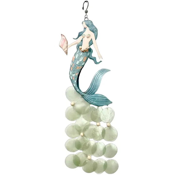 Metal and Capiz Shell Mermaid Wind Chime - 26-in - Mellow Monkey