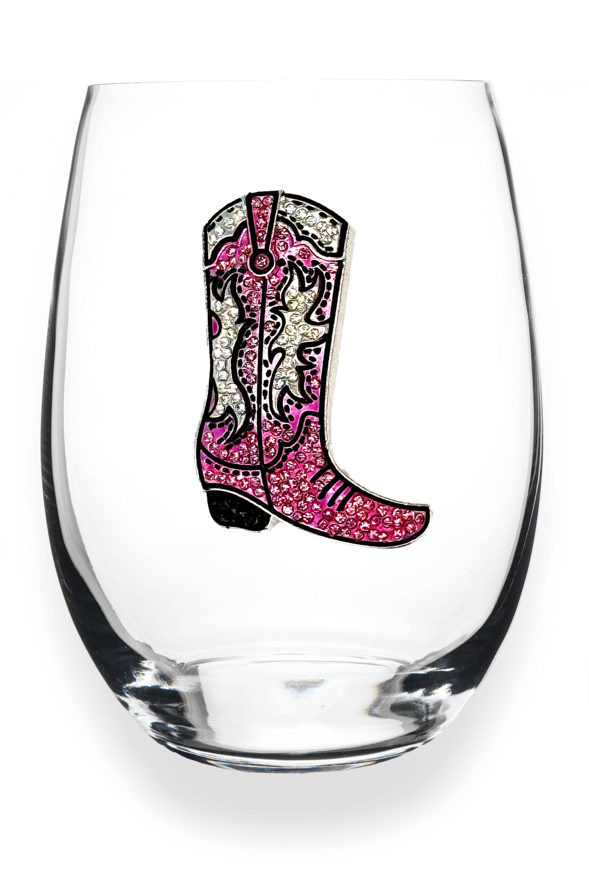 Pink Cowboy Boot Stemless Wine Glass - Mellow Monkey