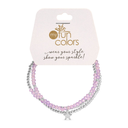 Petite Lavender Crystal Stretch Bead Bracelets - Set 3