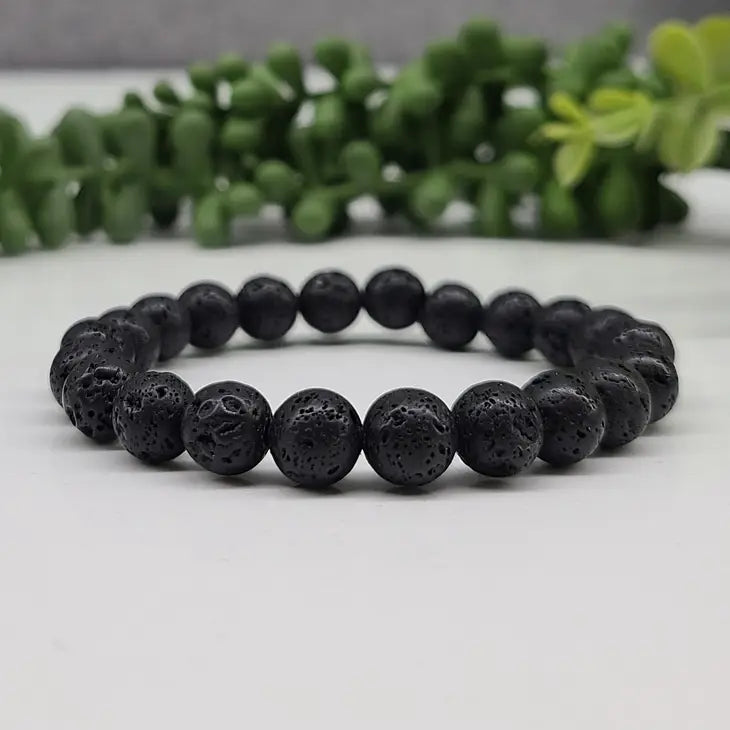 Black Lava Rock Stretch Bracelet - Mellow Monkey