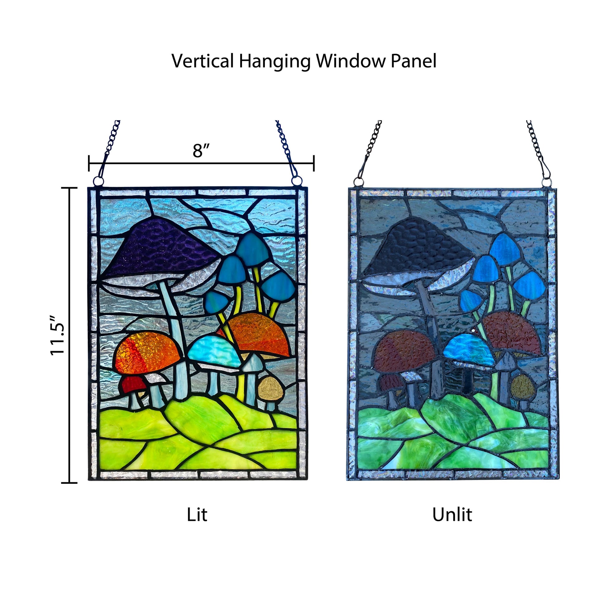 Erin Green Mushrooms Stained Glass Window Panel - 11-1/2-in - Mellow Monkey