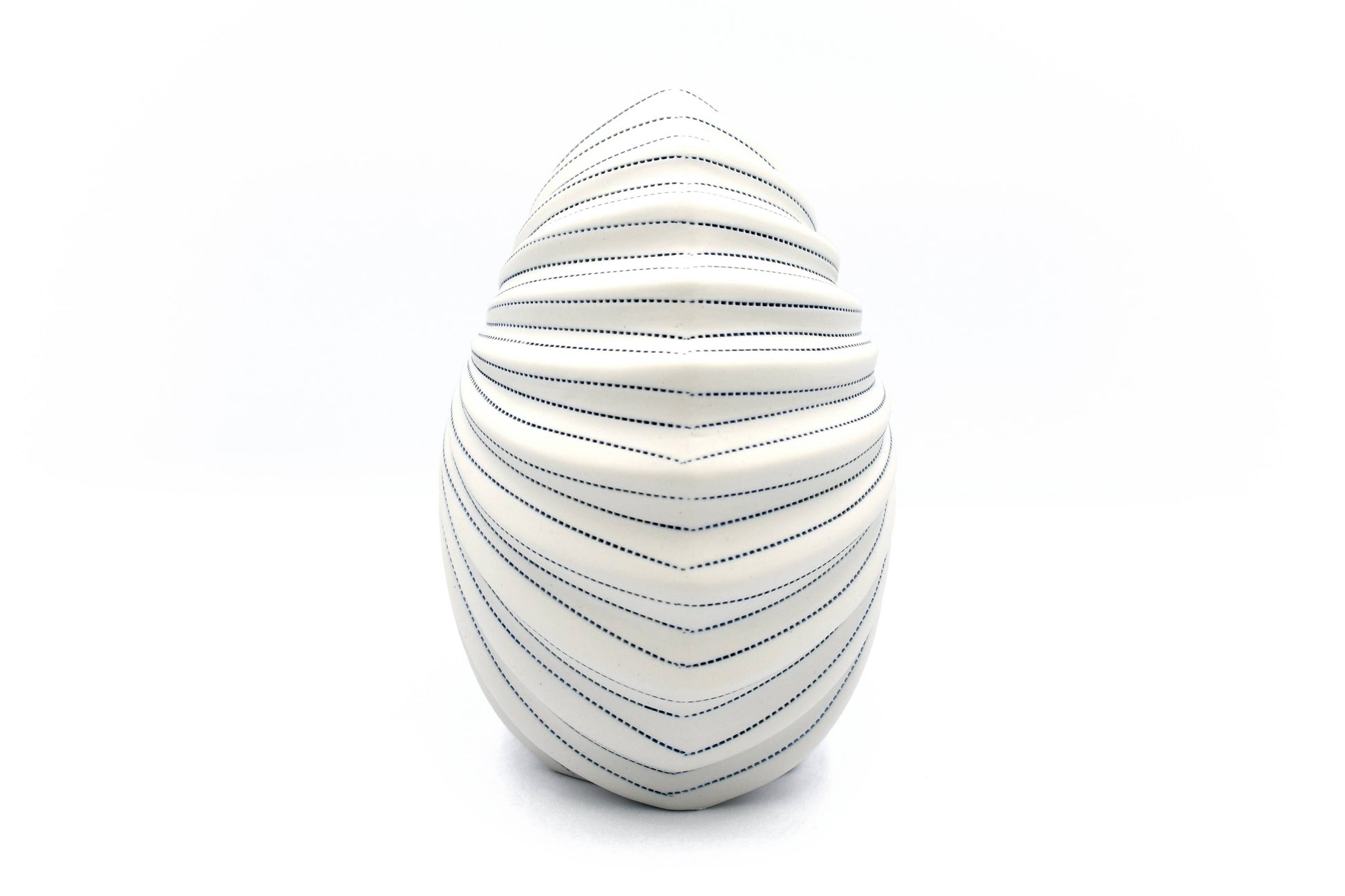Palm - Handcrafted Porcelain Vase - White with Blue Stripes - 8.6 x 5 x 7.6 in - Mellow Monkey