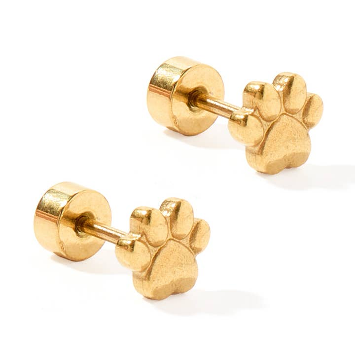 Screwback Stud Earrings - Paw Print - Mellow Monkey