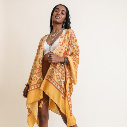 Tapestry Tassel Moroccan Kimono - Mustard - Mellow Monkey