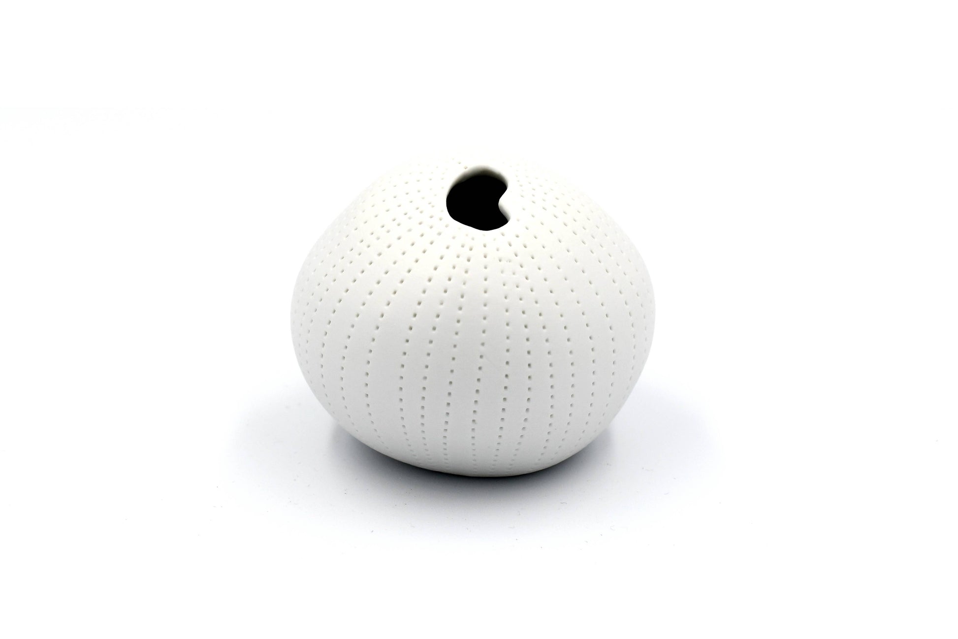 Mini Pebble - Handcrafted Porcelain Bud Vase - White with Grey Dotted Lines - 3.4 x 2.6 x 2.4 in - Mellow Monkey